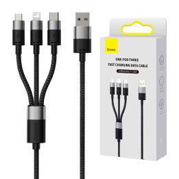 3in1 USB kabelis Baseus StarSpeed ​​Series, USB-C + Micro + Lightning 3,5A, 1,2m (melns)