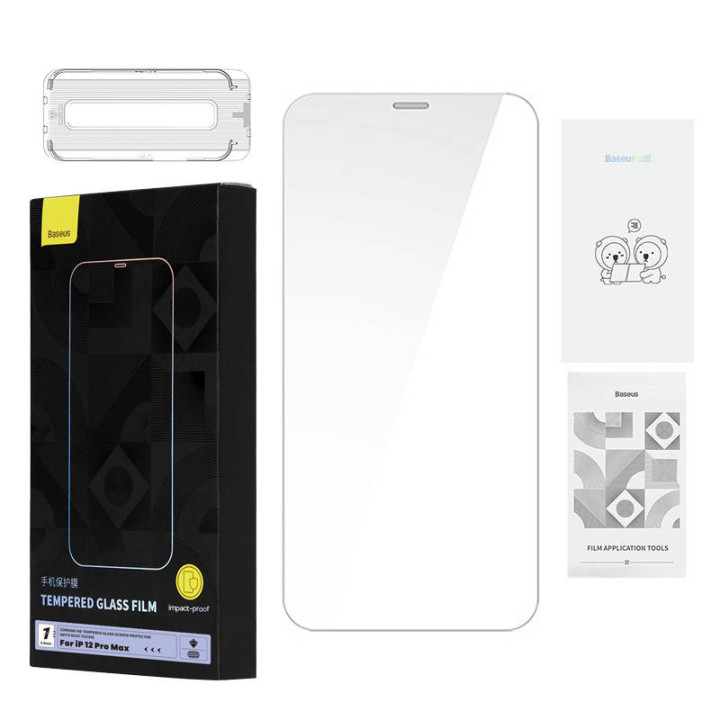 Tempered Glass Baseus 0,4mm Iphone 12 Pro MAX + tīrīšanas komplekts