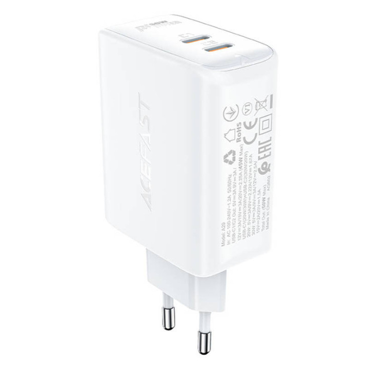 Seinälaturi Acefast A29 PD50W GAN, 2x USB, 50W (valkoinen)