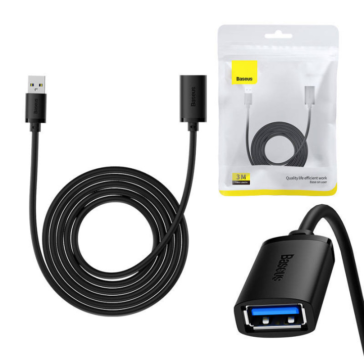 Удлинительный кабель USB 3.0 Baseus «папа-мама», серия AirJoy, 3 м (черный)