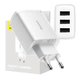 Компактное быстрое зарядное устройство Baseus, 3 порта USB, 17 Вт (белый)