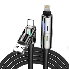 Četri vienā USB-C/USB-A uz USB-C/Lightning kabelis Blitzwolf BW-HDC6 1,2 m 240 W RGB (melns)