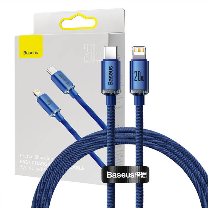 Baseus Crystal kabelis USB-C līdz Lightning, 20 W, 1,2 m (zils)