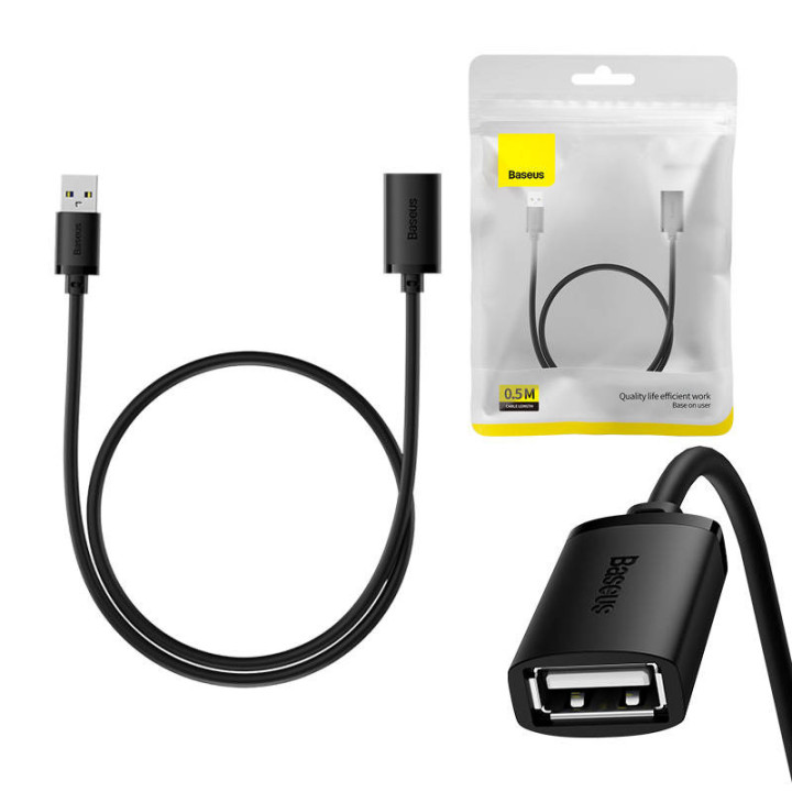 USB 2.0 pikenduskaabel Baseus isasest emasele, AirJoy seeria, 0,5 m (must)
