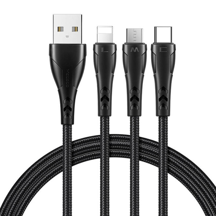 3in1 USB-USB-C / Lightning / mikro-USB-kaabel, Mcdodo CA-6960, 1,2 m (must)