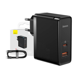 Зарядное устройство Baseus GaN USB-C + USB, 100Вт + кабель 1м (черный)