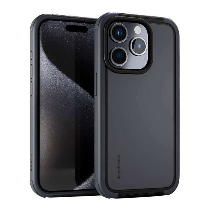 Aukey PC-UG10C kotelo iPhone 15 Prolle (tummanharmaa)