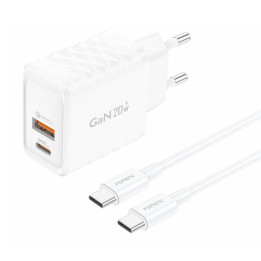 Foneng EU56 1xUSB-A, 1xUSB-C, зарядное устройство мощностью 20 Вт (белое) + кабель USB-C