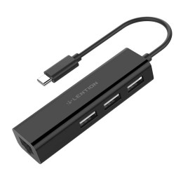 „Lention Hub“ USB-C į 3x USB 2.0 + Ethernet adapteris (juodas)