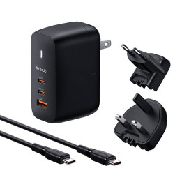Mcdodo CH-8442 JK/US/ES tinklo įkroviklis, 2x USB-C + USB-A, USB-C laidas 2m, 65W (juodas)
