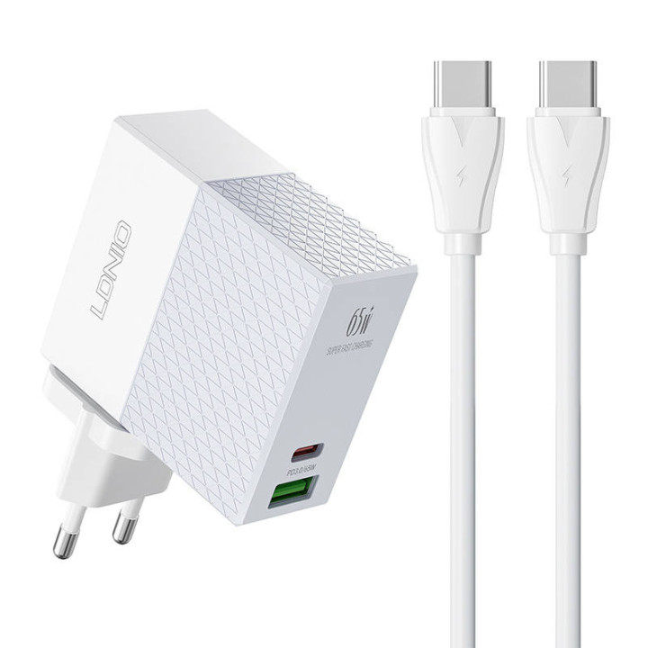Зарядное устройство LDNIO A2620C USB, USB-C 65 Вт + кабель USB-C — USB-C