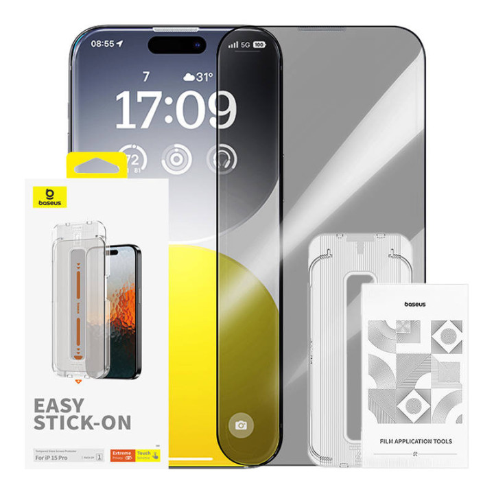 Защита конфиденциальности Закаленное стекло Baseus Sapphire iPhone 15 Pro
