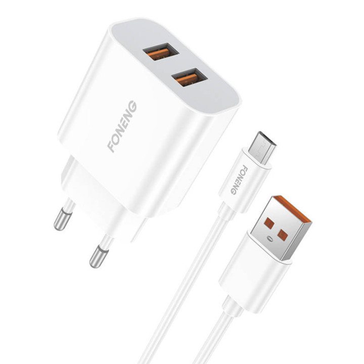 Greitas įkroviklis Foneng 2x USB EU45 12W + USB Micro laidas