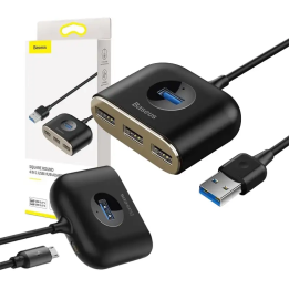 USB-адаптер Baseus Square Round, концентратор USB 3.0 на 1x USB 3.0 + 3x USB 2.0.1m (черный)