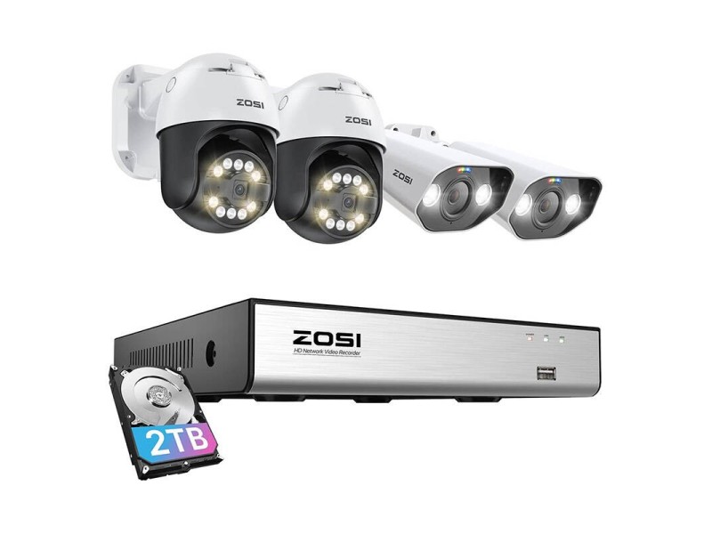 IP kamera ZOSI 2 gab C296 WiFi 5MP & 2 gab C182 WiFi 8MP + NVR 8ch + 2TB HDD