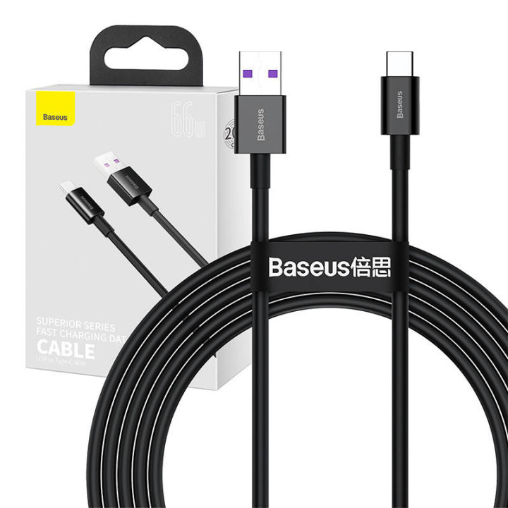 Baseus Superior sērijas kabelis no USB uz USB-C, 66 W, 2 m (melns)