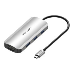 USB-C-telakointiasema: HDMI, VGA, 3x USB 3.0, PD 0,15m Vention TOIHB (harmaa)