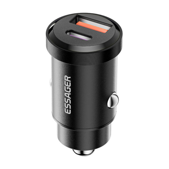 Автомобильное зарядное устройство USB-A+USB-C 30 Вт Essager (черное)
