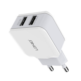Sienas lādētājs LDNIO A2202, 2x USB, 12W (balts)