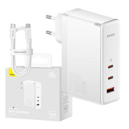 Seinälaturi Baseus GaN5 Pro 2xUSB-C + USB, 140W (valkoinen)