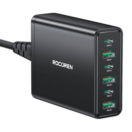 Зарядное устройство Rocoren 3x USB-C, 3x USB-A, 60 Вт (черное)