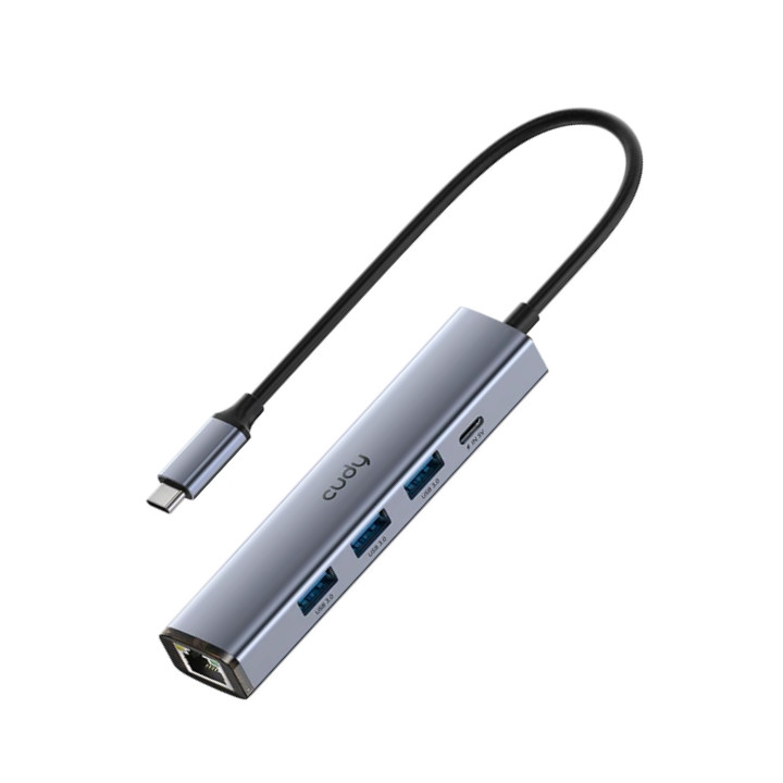 Хаб CUDY UH605, USB-C, с Ethernet