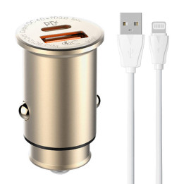 LDNIO C506Q USB, Автомобильное зарядное устройство USB-C + кабель Lightning