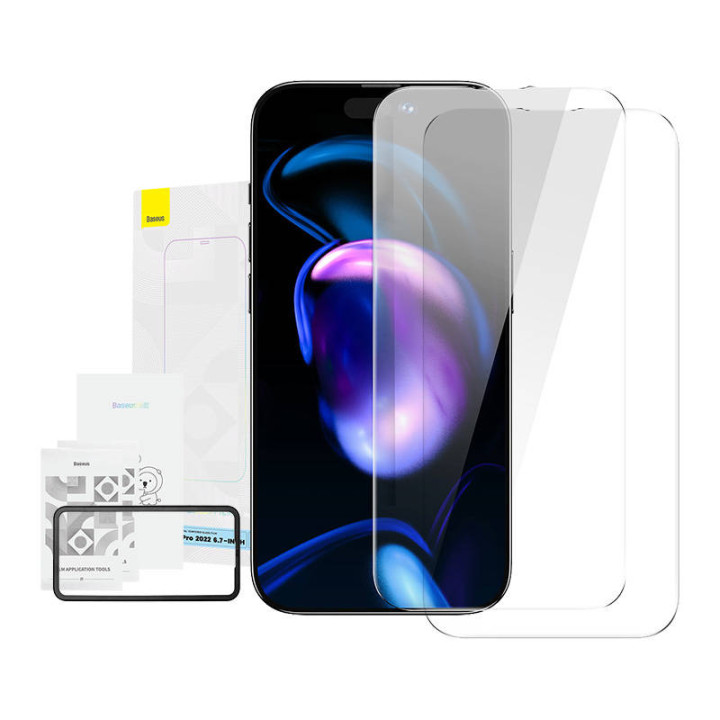 Baseus Crystal rūdīts stikls 0,3 mm tālrunim iPhone 14 Pro Max (2 gab.)