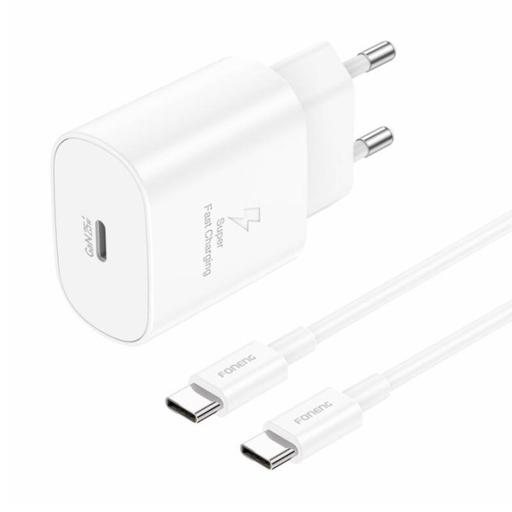 Foneng EU51 USB-C 25 W tīkla lādētājs + USB-C — USB-C kabelis (balts)