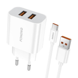 Быстрое зарядное устройство Foneng 2x USB EU45 12 Вт + кабель USB Type C