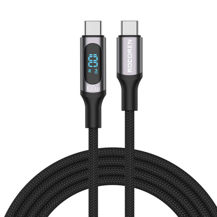 Ātrās uzlādes kabelis Rocoren Digital USB-C uz USB-C, PD, 1m (pelēks)