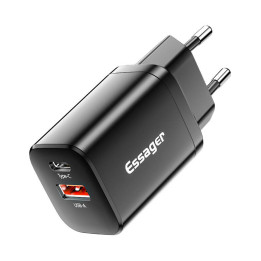 Зарядное устройство USB-C+USB-A 30 Вт Essager PD+QC (черное)