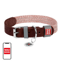 Ошейник для собаки из натуральной кожи и переработанного материала с QR-кодом Waudog размер L, ширина 25 мм, коричневый