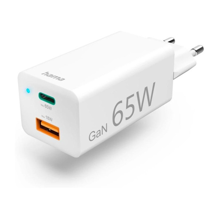 Hama mini 65W, GAN PD/QC 3.0, valge