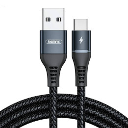 USB-C Remax Colorful Light kabelis, 1 m, 2,4 A (melns)