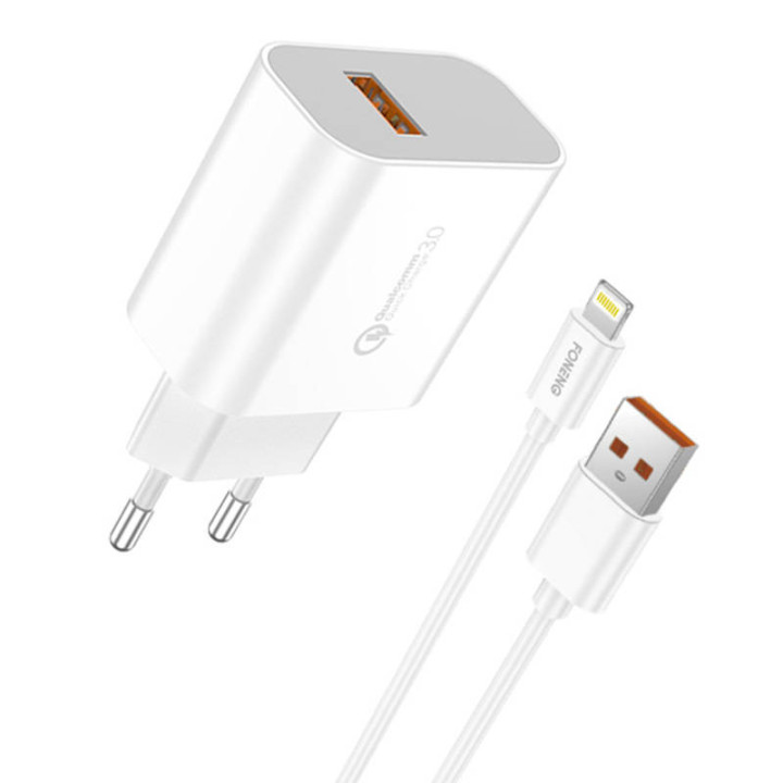 Быстрое зарядное устройство Foneng 1x USB QC3.0 EU46 18 Вт + USB-кабель Lightning