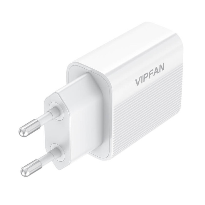 Tīkla lādētājs VFAN E01, 1x USB, 2.4A + Lightning kabelis (balts)