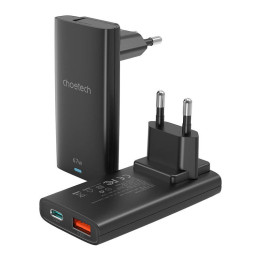 Choetech PD6011 PD65W GaN тонкое мини-зарядное устройство USB-A+C (черное)