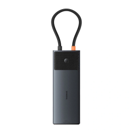 Adapter Hub 10in1 Baseus USB-C – 2xHDMI, 3xUSB-A, USB-C, RJ45, SD/TF, PD (juoda)