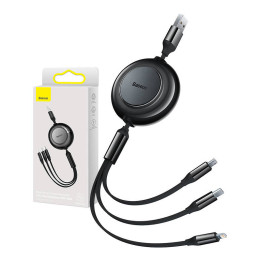 Baseus Bright Mirror 2, USB 3-ühes kaabel mikro-USB / USB-C / Lightning 3,5 A 1,1 m (must) jaoks
