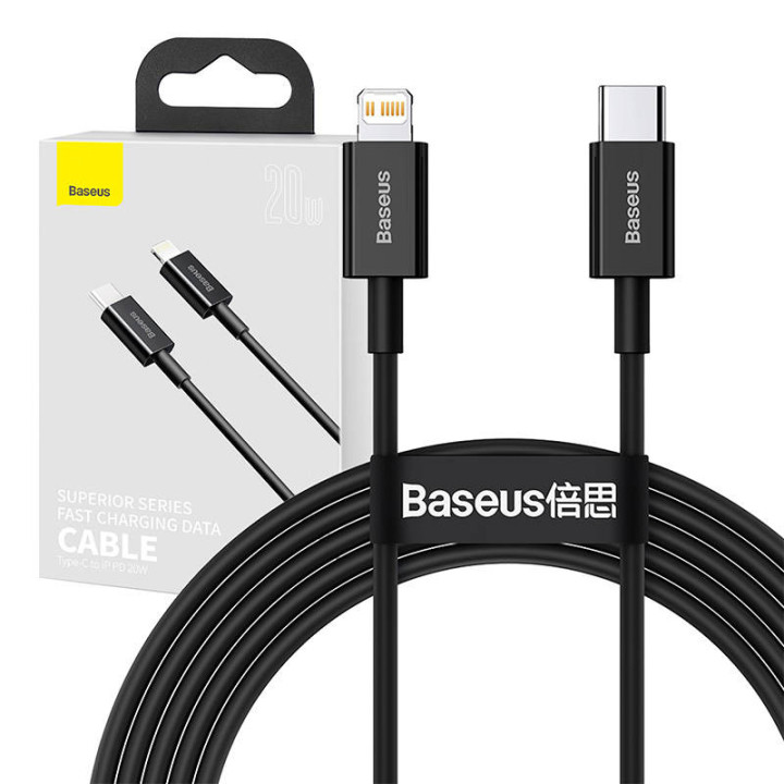 Baseus Lightning – USB-C Superior Series, 20W, PD, 2m (Czarny)