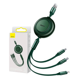 „Baseus Bright Mirror 2“, USB „trys viename“ laidas, skirtas mikro USB / USB-C / „Lightning 3,5A“ 1,1 m (žalia)