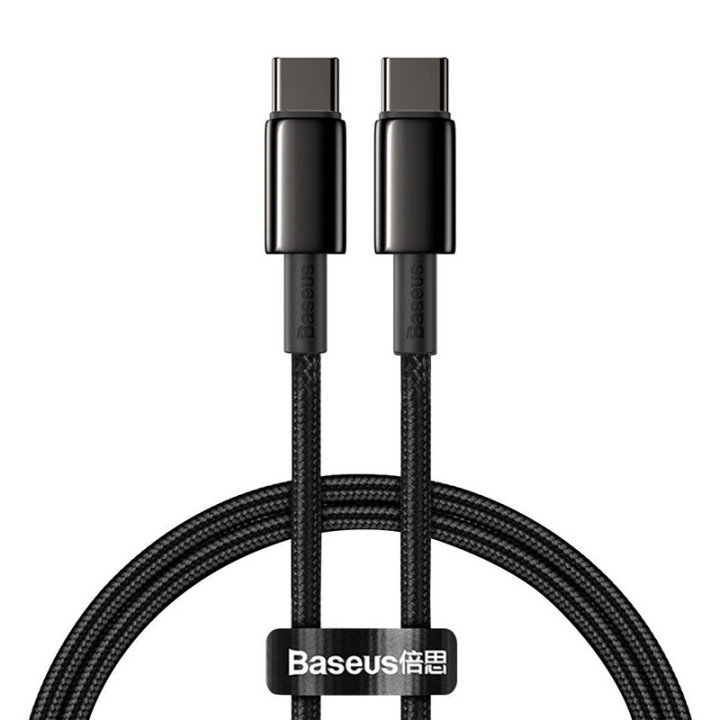 „Baseus“ volframo auksinis C tipo kabelis iki C tipo 100 W 1 m (juodas)