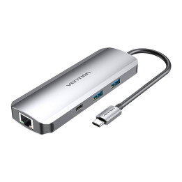 USB-C dokkimisjaam HDMI-ga, USB-C, 2x USB3.0, RJ45, SD, TF, TRRS 3,5 mm, PD 0,15 m Vention TOMHB (hall)