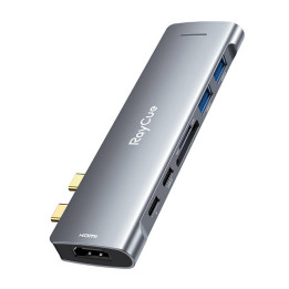 Hub 7w2 RayCue USB-C kuni 2x USB-A 3.0 5Gbps + SD/TF 3.0 + USB-C+ HDMI 4K30Hz (hall)