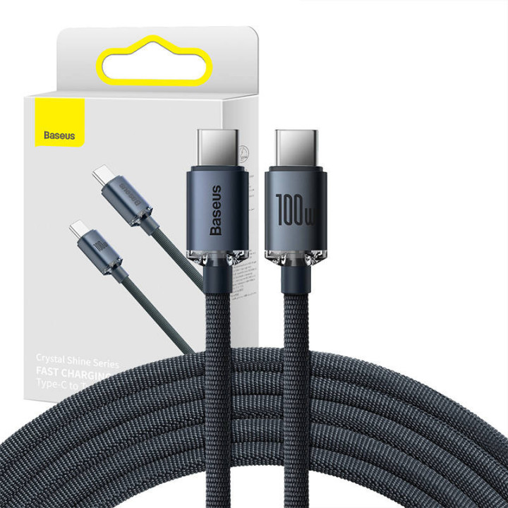 Кабель Baseus Crystal Shine USB-C — USB-C, 100 Вт, 1,2 м (черный)