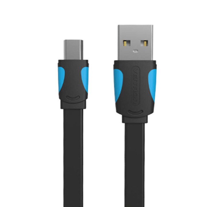 Litteä USB 2.0 A - Mini 5 Pin tuuletus VAS-A14-B050 kaapeli 2A 0.5m musta