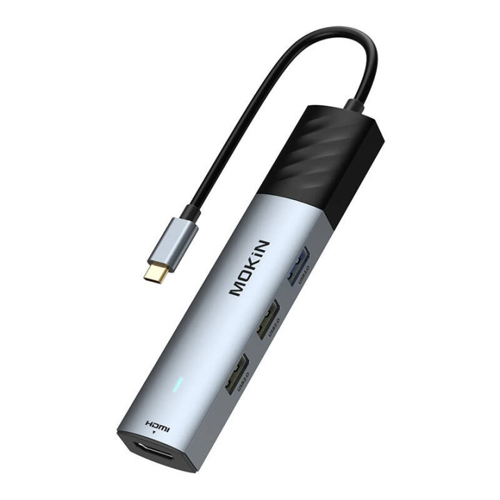 HUB 5in1 MOKiN USB-C PD 3.0 100W (sidabrinis)