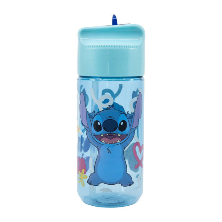 Бутылка для воды с трубочкой для детей STOR 75036 430 мл Stitch Palms (синяя)