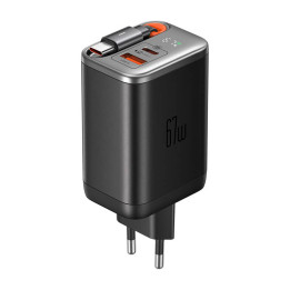 McDodo CH-4100 67 W GaN 2-in-1 USB-C+A laadija, 65 cm USB-C kaabel, must